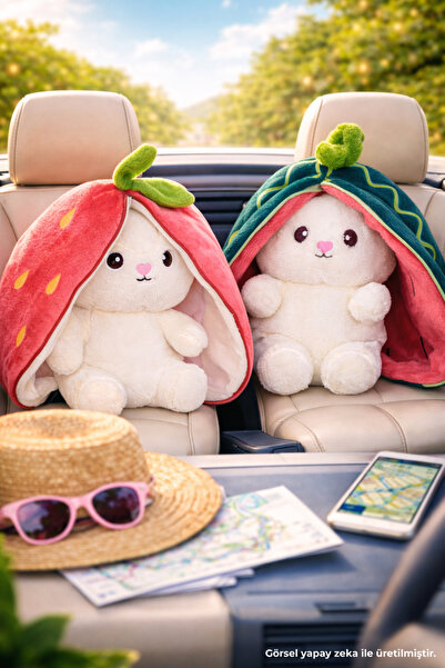 Pababo Strawberry Rabbit Plush Zippered Set of 2