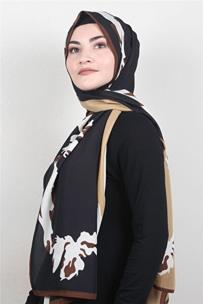 Cardion Medine Desenli Şal 2420-8 Siyah-Kahve