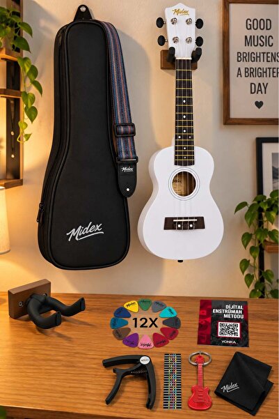 Midex UKX-233WH Beyaz Concert Ukulele (Askı Çanta Pena)