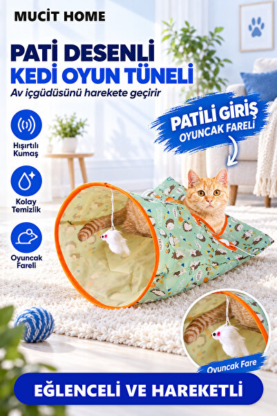 mucit home Pati Desenli Hışırtılı Oyun Tüneli Çadırı Fareli ve Toplu Hışırtıl...