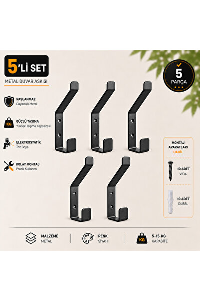 WOCHMANN Metal Duvar Askılığı 5'li Set Duvara Monte Modern Dekoratif Kanca