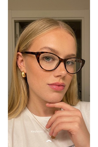 Fine Shine Karat Leopar Desenli Cat Eye Minimal Tasarım Mavi Işık Korumalı Gö...