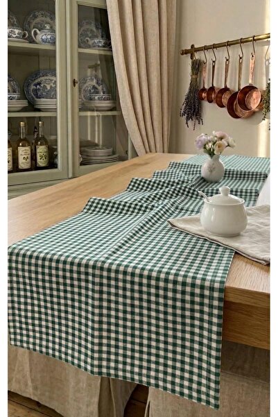 perlina home Masa Şıklığı Ekose Yeşil Runner 45x140 Cm