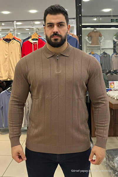 Maccali Erkek Kışlık Büyük Beden S.Kahve Fermuarlı Sweatshirt