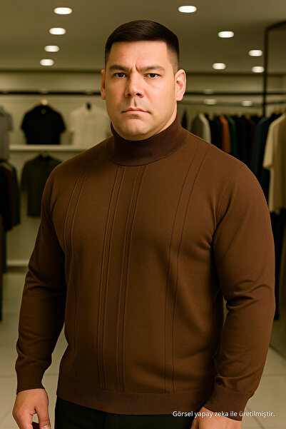 Maccali Men's Plus Size Striped Brown Sweat Sweater