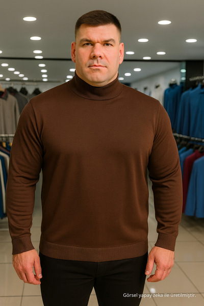 Maccali Erkek Büyük Beden Boğazlı Bol Kahve Sweat Triko Kazak