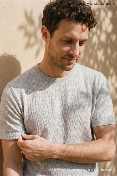 Maccali Ανδρικό μπλουζάκι Casual Με σχέδιο Premium Summer Grey Λινό