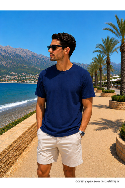 Maccali Ανδρικό μπλουζάκι με σχέδια Relax Fit Premium με κοντά μανίκια σε μπλ...