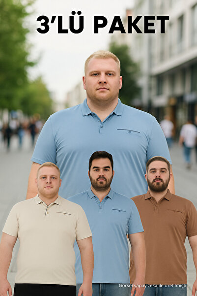 Maccali Tricou pentru bărbați, 3 piese, de bază, mărime mare, cu gât lung