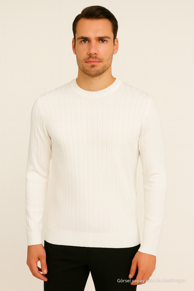 Maccali Men's Long Sleeve Striped White Winter Knitwear Sweater