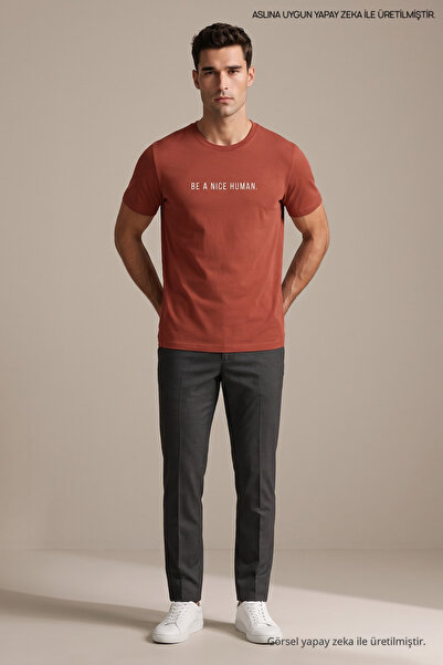 Maccali Tricou pentru bărbați Kiremit Be A Nice Human, cu imprimeu, cu gât ro...