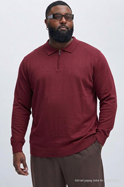 Maccali Erkek Mevsimlik Büyük Beden Bordo Triko Sweatshirt