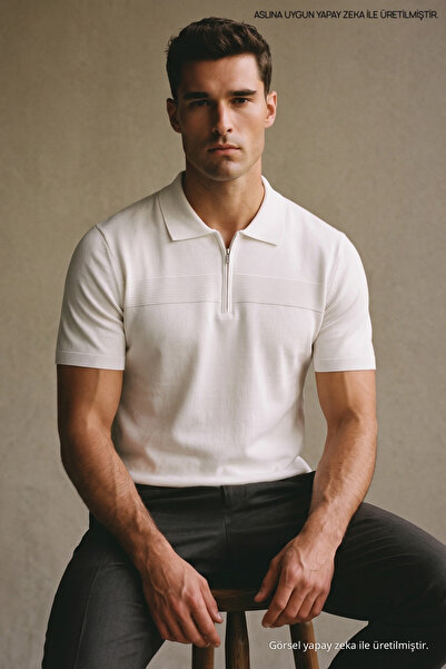 Maccali Men's Trend White Polo Neck Knitwear T-Shirt