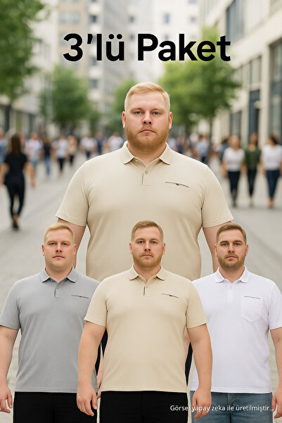 Maccali Tricou pentru bărbați din bumbac, 3 piese, mărime mare, cu gât polo