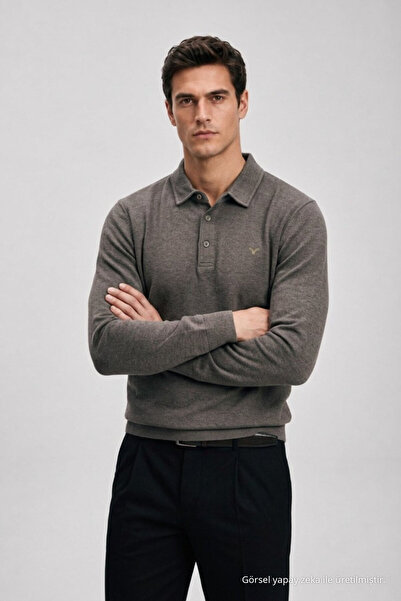 Maccali Men's Casual Winter Mink Long Sleeve Polo Collar T-Shirt