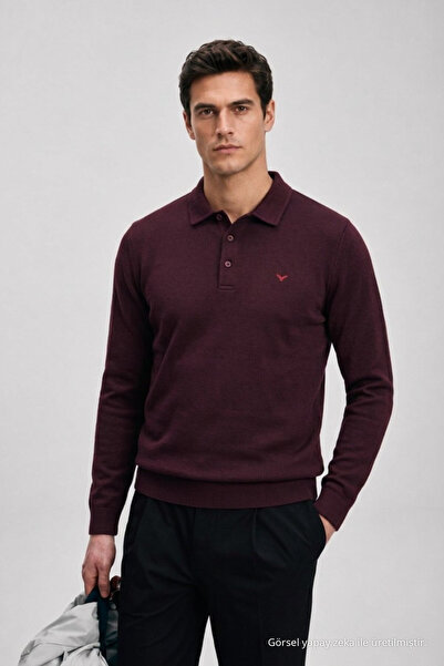Maccali Tricou casual de iarnă pentru bărbați, roșu claret, cu mânecă lungă ș...
