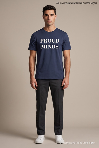 Maccali Ανδρικό μπλουζάκι σε μπλε ναυτικό χρώμα Proud Minds με στάμπα και φαρ...