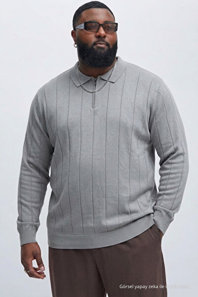 Maccali Men's Zippered Striped Gray Oversized Sweatshirt