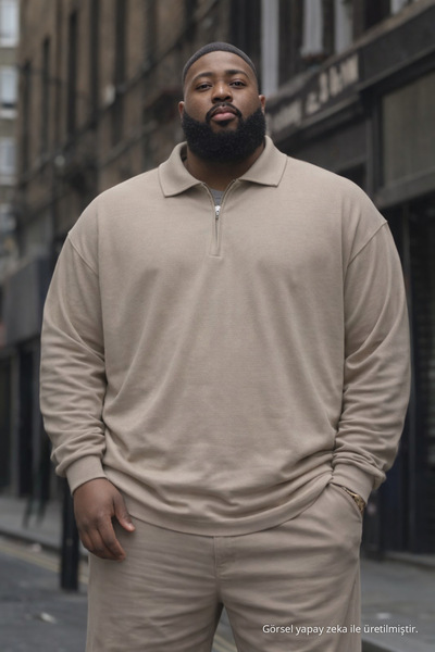 Maccali Erkek Trend Büyük Beden Krem Triko Sweatshirt