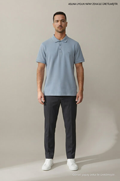 Maccali Erkek Slim Fit Kısa Kollu Basic Bebe Mavi Polo Yaka Tişört