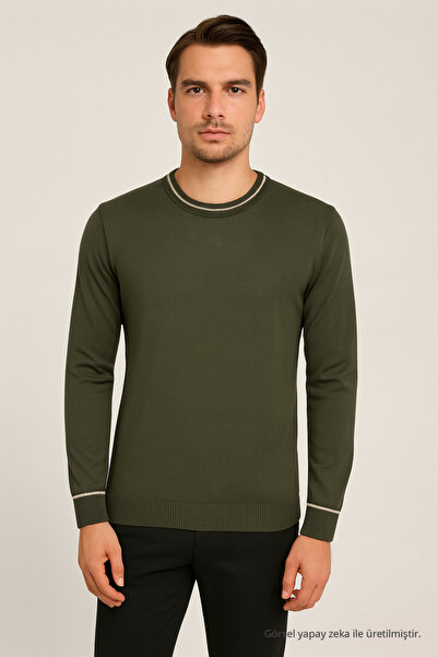 Maccali Pulover de iarnă pentru bărbați, cu mânecă lungă, slim fit, kaki de bază