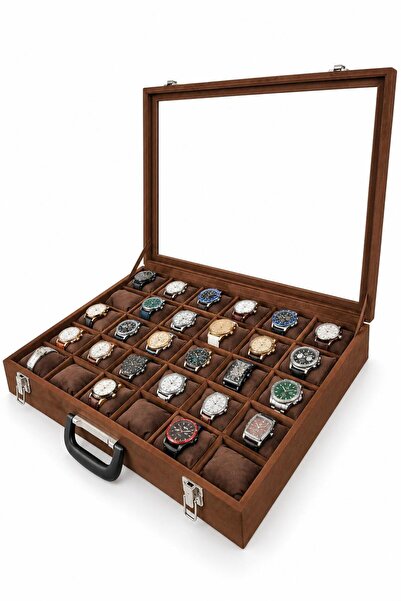 STAND MARKET Watch Bag 30 Pieces Glass Brown Alcantara