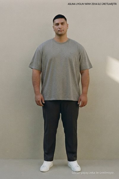 Maccali Tricou gri gri, mărime mare, pentru bărbați, cu gât rotund, model Basic