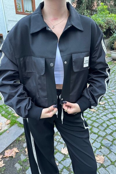 lizge giyim Fabric Matching Label Detail Jacket (Not a Set)