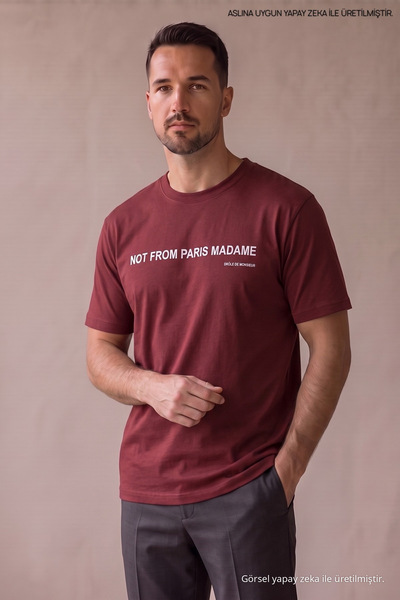Maccali Kiremit Men's Not from Paris Printed Crew Neck T-Shirt