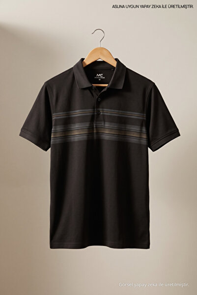 Maccali Erkek Comfort Fit Desenli Siyah Polo Yaka Tişört