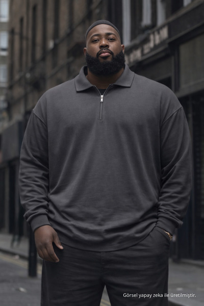 Maccali Ανδρικό φούτερ Trend Plus Size από καπνιστό πλεκτό ύφασμα