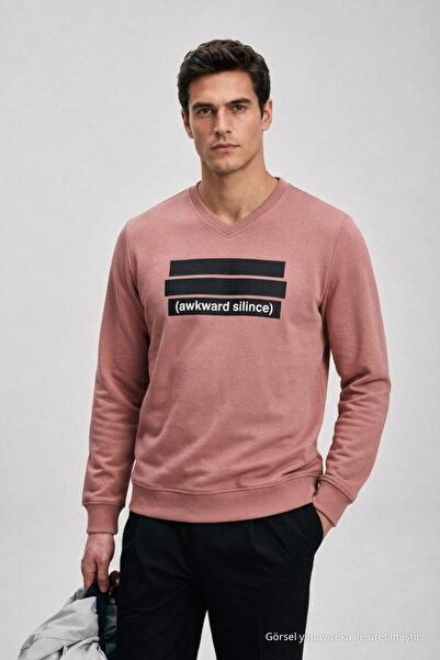 Maccali Men's Seasonal Crew Neck Loose Powder Printed Sweatshirt