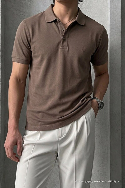 Maccali Erkek Regular Fit Nakışlı Kahve Polo Yaka T Shirt
