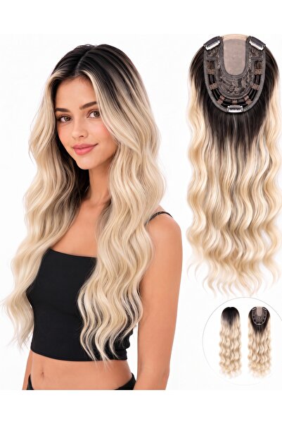 Lulu Bella Kadın Platin Ombre 60 cm Tül Tepelik Dalgalı Çıtçıtlı - 1. Kalite ...