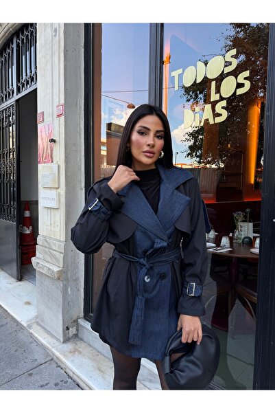 1Moda1Tarz Εισαγόμενη καμπαρντίνα από ύφασμα κασμίρι και τζιν με λεπτομέρεια ...