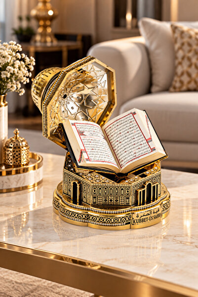Güncel Vitrin Gold Kubbet-üs Sahra Kuran Kabı Biblo - Zirkon Taşlı Dekoratif ...