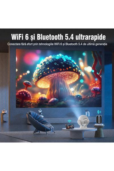 Magcubic Proiector video portabil HY320F, Android 14, Full HD 1080P nativ, Suport 8K, 500 ANSI, WiFi 6, Bluetooth 5.4, Focalizare electronică, Corecție automată a trapezului, Ecran de până la 135 inch, Difuzor de 3W