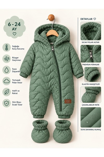 PonçiKids Bebek Kozmonot Tulum Kışlık Kapüşonlu Polar Astarlı Suya Dayanıklı ...