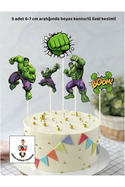 Sinek Kupası Tasarım Hulk Temalı 5 Adet Doğum Günü Pata Süsü