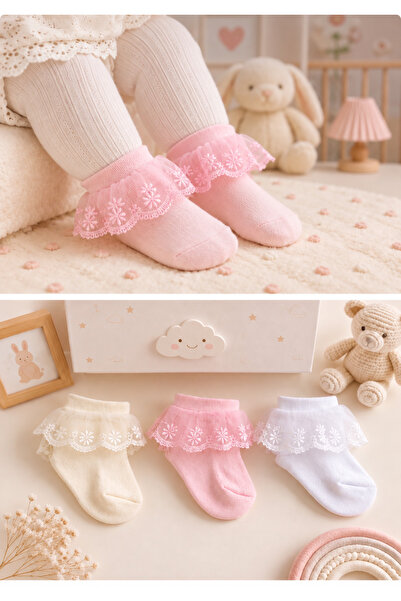 Pico Baby Organik Pamuk 3'lü Bebek Tüllü Çorap