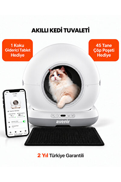 AVENİR AV-CB02W Otomatik Akıllı Kedi Tuvaleti Paspas Hediyeli App Kontrol 75L Hazne