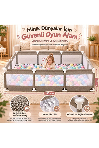 AVOCADO 180x120 Güvenli Çocuk Ve Bebek Oyun Alanı Seti (3’lü) Top Hediye 180x...