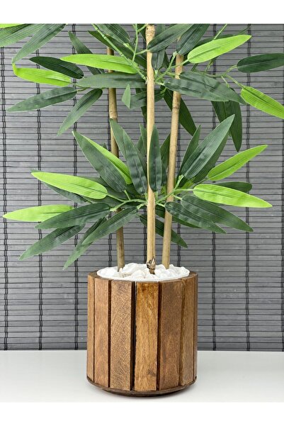 Bahçem Yapay Yoğun Yapraklı Dekoratif Bambu Ağacı Ahşap Saksılı 3 Gövde 80cm