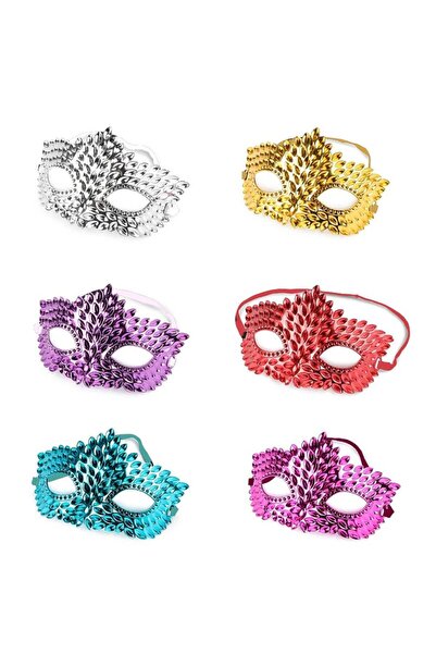 partidolu 6 Renk Su Damlası Model Plastik Balo Maskesi 6 Adet 16x11 Cm
