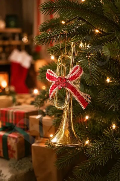 BeySüS Yılbaşı Çam Ağacı Süsü Borazan Gold 12 cm