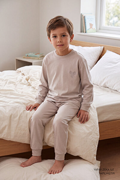 VAUVA Kız Erkek Pijama Takımı Nakışlı İkili Pijama Takımı