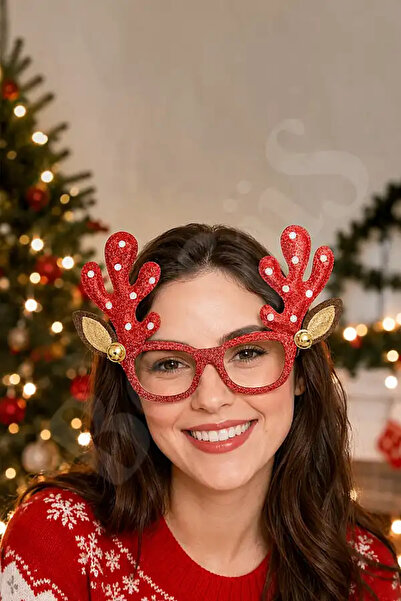 BeySüS Christmas Ornament Glasses with Deer Antlers, Gold Bells and Red Polka...