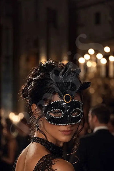 BeySüS Halloween Feather Party Mask Black