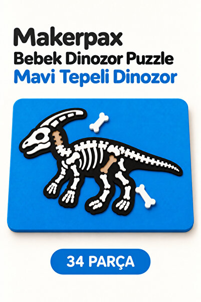 Minipax Bebek Dinozor Bul-Tak Puzzle 18 Parça 3+ Yaş Eğitici Çocuk Oyuncağı Mavi