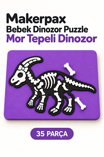 Minipax Bebek Dinozor Bul-Tak Puzzle 35 Parça 3+ Yaş Eğitici Çocuk Oyuncağı Mor
